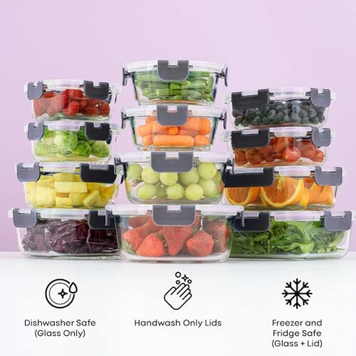 JoyJolt 24pc Borosilicate Glass Storage Containers with Lids | 12 Airtight/Freezer Safe Food Storage Containers for Pantry and Kitchen | Meal Prep Container for Lunch | Glass Tupperware Set by JoyJolt - Image 7