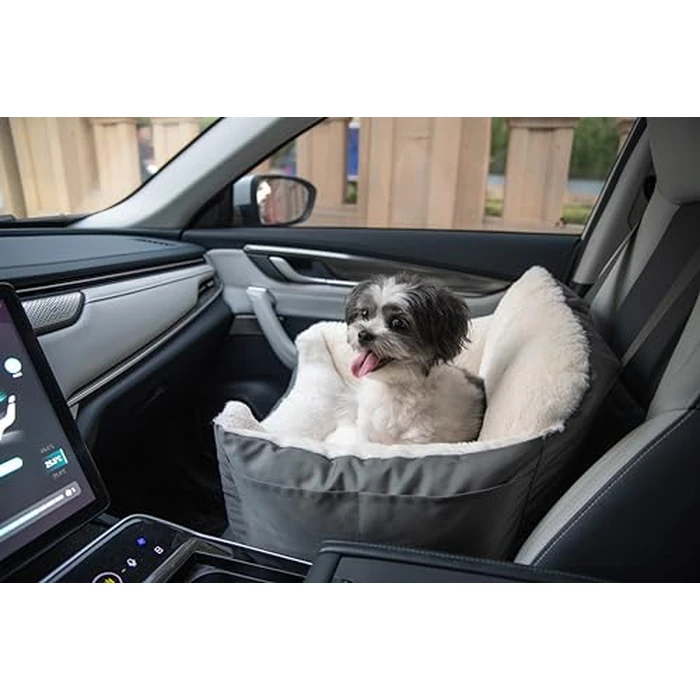 Best Pet Supplies Elevated Dog Car Seat for Small Dogs, Booster Seat with Safety Tether & Storage, Washable Travel Pet Seat for Front or Back Seat, Up to 25 lbs - Gray - 21 x 20 x 14 by Best Pet Supplies - Image 1