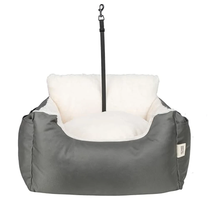 Best Pet Supplies Elevated Dog Car Seat for Small Dogs, Booster Seat with Safety Tether & Storage, Washable Travel Pet Seat for Front or Back Seat, Up to 25 lbs - Gray - 21 x 20 x 14 by Best Pet Supplies - Image 5