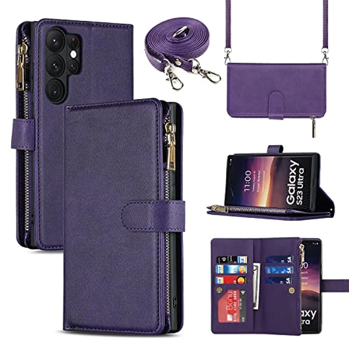 Cavor for Samsung S23 Ultra Case Wallet,for Samsung Galaxy S23 Ultra Wallet Case,Phone Case for S23 Ultra Crossbody Case with Strap,Leather Kickstand Zippe Pocket Shockproof Cover,Purple by Cavor - Image 1