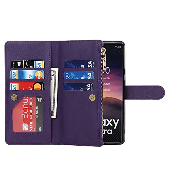 Cavor for Samsung S23 Ultra Case Wallet,for Samsung Galaxy S23 Ultra Wallet Case,Phone Case for S23 Ultra Crossbody Case with Strap,Leather Kickstand Zippe Pocket Shockproof Cover,Purple by Cavor - Image 3