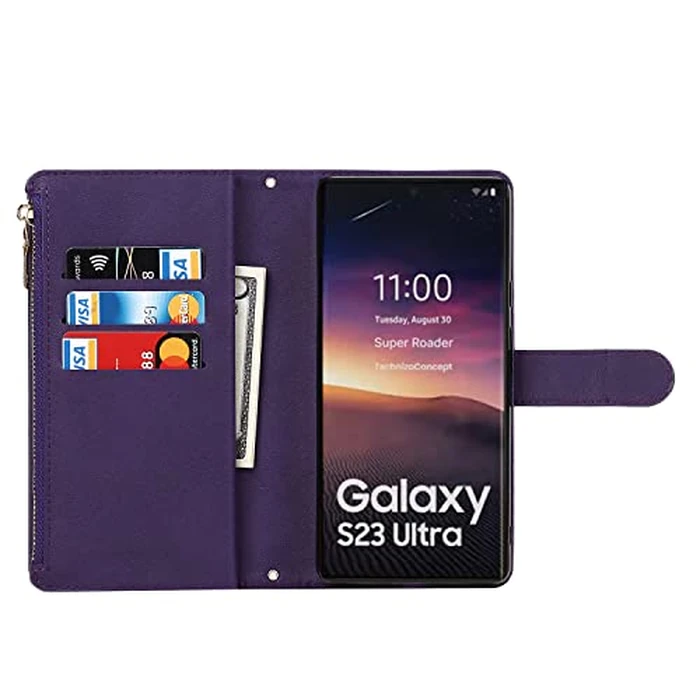 Cavor for Samsung S23 Ultra Case Wallet,for Samsung Galaxy S23 Ultra Wallet Case,Phone Case for S23 Ultra Crossbody Case with Strap,Leather Kickstand Zippe Pocket Shockproof Cover,Purple by Cavor - Image 4
