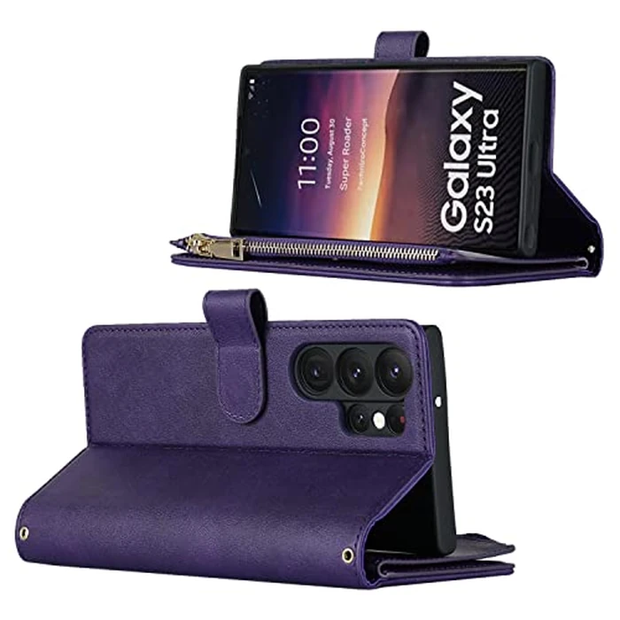 Cavor for Samsung S23 Ultra Case Wallet,for Samsung Galaxy S23 Ultra Wallet Case,Phone Case for S23 Ultra Crossbody Case with Strap,Leather Kickstand Zippe Pocket Shockproof Cover,Purple by Cavor - Image 5