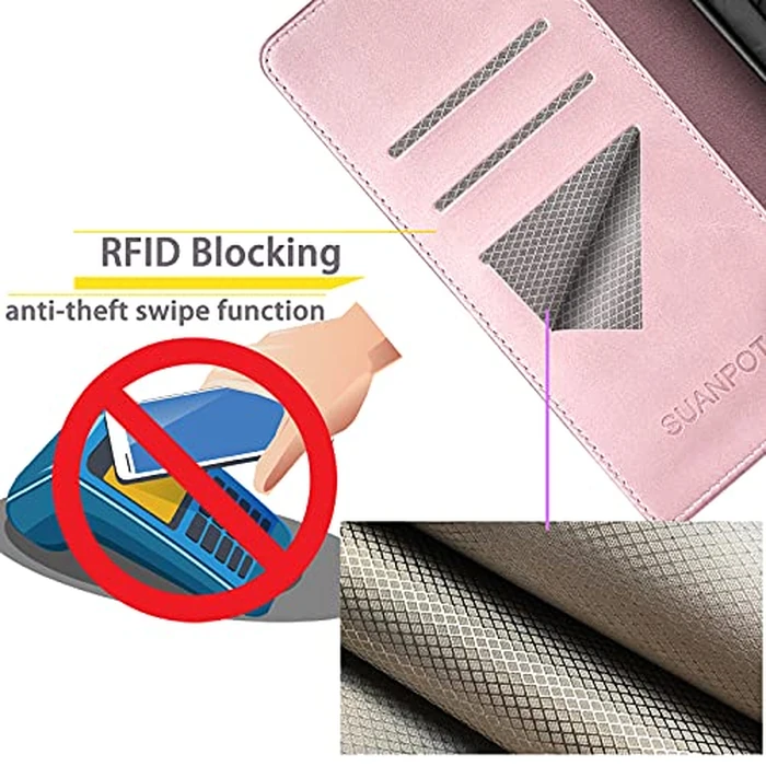 SUANPOT Compatible with Samsung Galaxy S25 FE 5G Wallet case with RFID Blocking Credit Card Holder,Flip Book PU Leather Protective Cover Men Women for Samsung S25 FE case Rose Gold by SUANPOT - Image 4