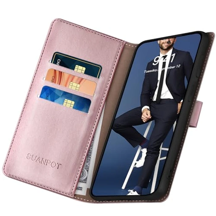 SUANPOT Compatible with Samsung Galaxy S25 FE 5G Wallet case with RFID Blocking Credit Card Holder,Flip Book PU Leather Protective Cover Men Women for Samsung S25 FE case Rose Gold by SUANPOT - Image 5