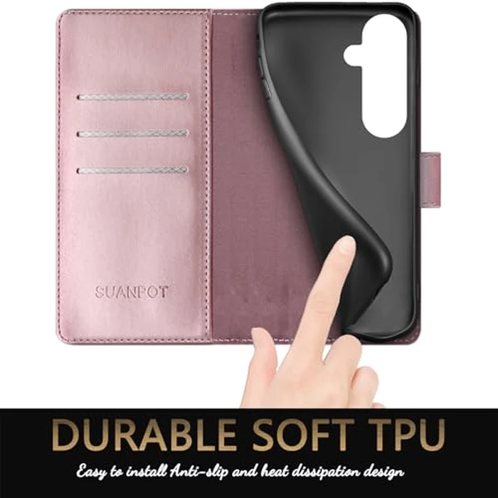 SUANPOT Compatible with Samsung Galaxy S25 FE 5G Wallet case with RFID Blocking Credit Card Holder,Flip Book PU Leather Protective Cover Men Women for Samsung S25 FE case Rose Gold by SUANPOT - Image 6