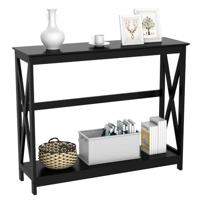 Yaheetech Console Table for Entryway, 2 Tier Entryway Table Bookshelf Accent Table w/Storage Shelf Living Room Entry Hall Foyer Table Furniture, Black,X-Design by Yaheetech - Used - Very Good condition - CA$58.91