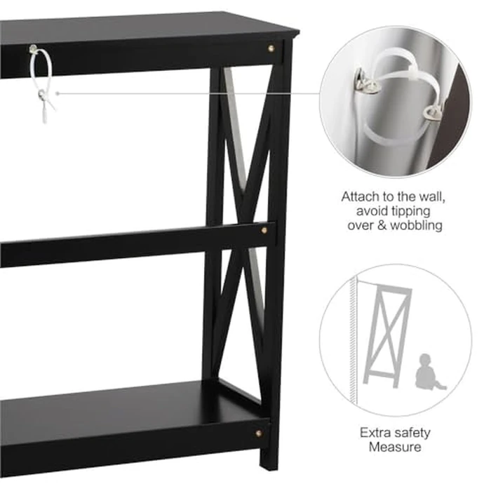 Yaheetech Console Table for Entryway, 2 Tier Entryway Table Bookshelf Accent Table w/Storage Shelf Living Room Entry Hall Foyer Table Furniture, Black,X-Design by Yaheetech - Image 4