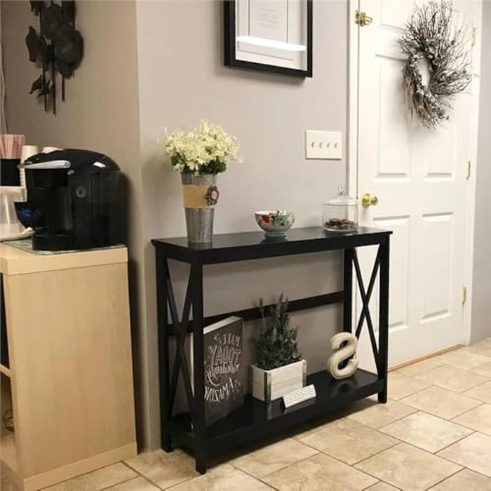 Yaheetech Console Table for Entryway, 2 Tier Entryway Table Bookshelf Accent Table w/Storage Shelf Living Room Entry Hall Foyer Table Furniture, Black,X-Design by Yaheetech - Image 5