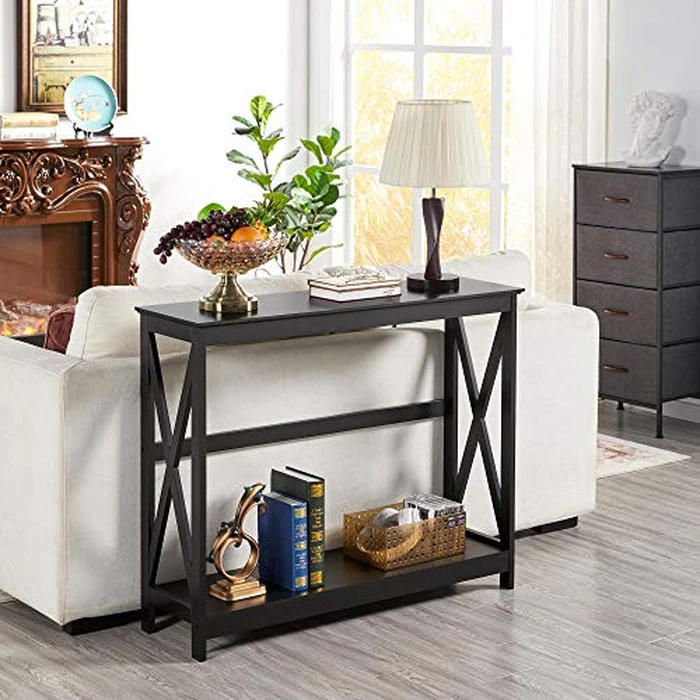 Yaheetech Console Table for Entryway, 2 Tier Entryway Table Bookshelf Accent Table w/Storage Shelf Living Room Entry Hall Foyer Table Furniture, Black,X-Design by Yaheetech - Image 6