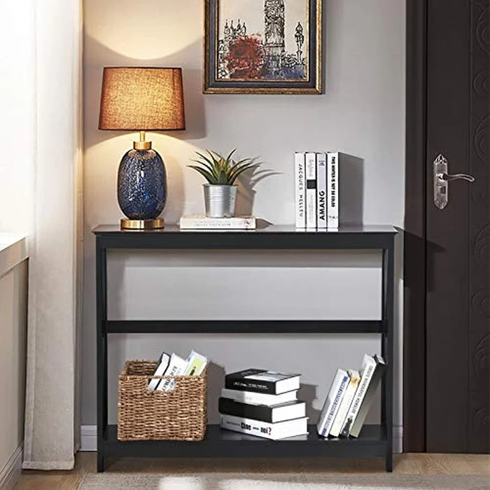 Yaheetech Console Table for Entryway, 2 Tier Entryway Table Bookshelf Accent Table w/Storage Shelf Living Room Entry Hall Foyer Table Furniture, Black,X-Design by Yaheetech - Image 7
