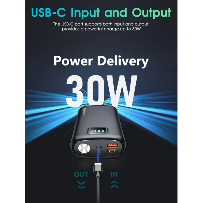 Portable-Charger-Power-Bank - 40000mAh Power Bank PD 30W and QC 4.0 Quick Charging Built-in Bright Flashlight LED Display 2 USB 1Type-C Output for Most Electronic Devices on The Market (Matte Black) by LOVELEDI - Image 2
