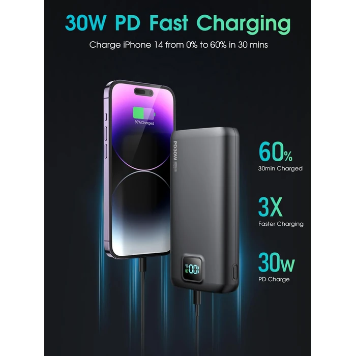 Portable-Charger-Power-Bank - 40000mAh Power Bank PD 30W and QC 4.0 Quick Charging Built-in Bright Flashlight LED Display 2 USB 1Type-C Output for Most Electronic Devices on The Market (Matte Black) by LOVELEDI - Image 3
