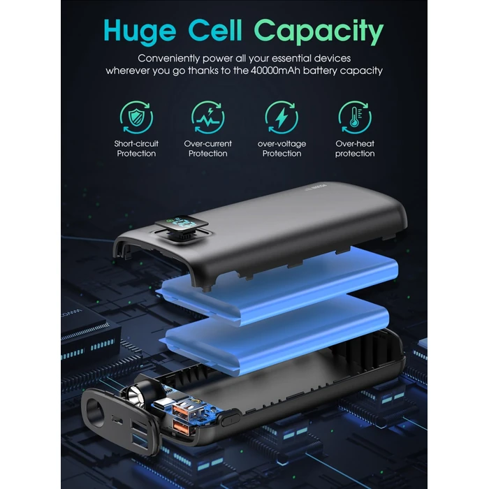 Portable-Charger-Power-Bank - 40000mAh Power Bank PD 30W and QC 4.0 Quick Charging Built-in Bright Flashlight LED Display 2 USB 1Type-C Output for Most Electronic Devices on The Market (Matte Black) by LOVELEDI - Image 7