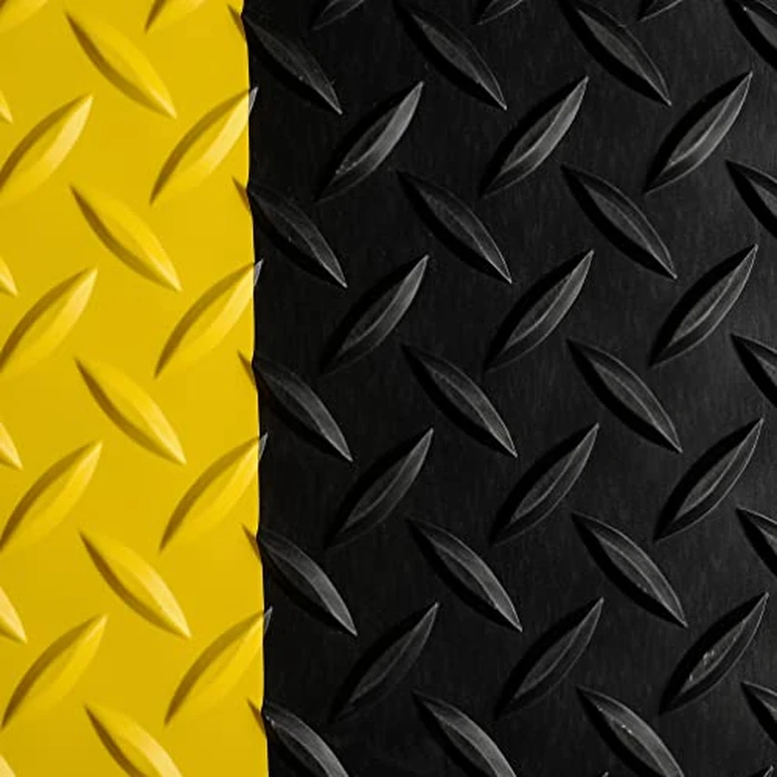 WorkForce Vinyl Diamond Plate Commercial Grade Matting, 1/8" x 24" x 8', Black w/Yellow Border by Workforce - Used - Acceptable condition