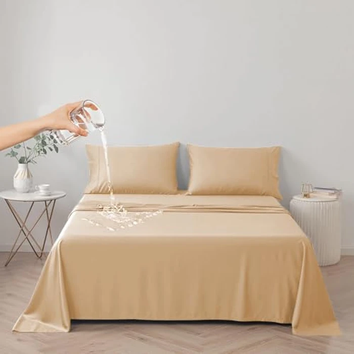 DUJUIKE Waterproof Bed Cover for Dog and Cats,Pet Hair Resistant Bed Sheet Cover, Protective Bed Liner with 100% Waterproof Breathable Thin Fabric (Apricot Yellow, Queen 78 * 90 inch) by DUJUIKE - Used - Very Good condition - CA$25.31