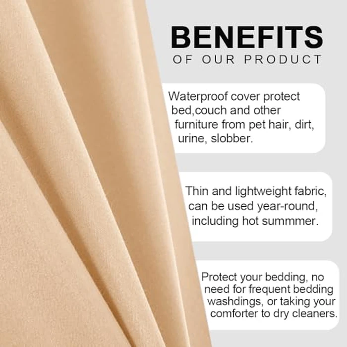 DUJUIKE Waterproof Bed Cover for Dog and Cats,Pet Hair Resistant Bed Sheet Cover, Protective Bed Liner with 100% Waterproof Breathable Thin Fabric (Apricot Yellow, Queen 78 * 90 inch) by DUJUIKE - Image 7