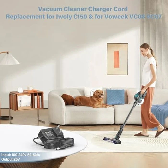 26V Charger Cord for Iwoly C150 Cordless Vacuum Cleaner C-150 Power Adapter Fit for Voweek VC08 VC07 VWVC08 VW-VC08 VWVC07 VW-VC07 UL Listed 6Ft Power Cord by HIENADTOR - Image 7