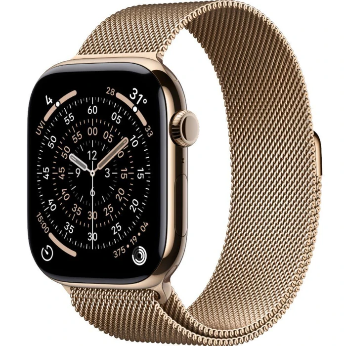 Apple Watch Series 11 (Cellular + GPS) - 64GB - 46mm - Gold Titanium Case with Gold Silicone Milanese Loop Band - M/L Size by Apple - Image 2