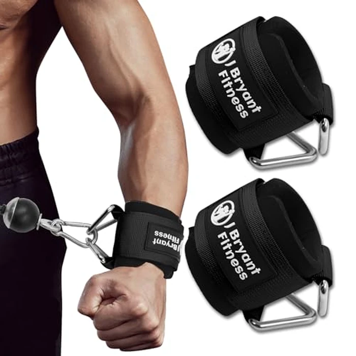 J Bryant Fitness Wrist Cuffs for Cable Machines - Heavy Duty Adjustable Wrist Straps with 7mm Neoprene Padding for Strength Training, Pull Exercises, and Forearm Support (Black, Medium) by J Bryant - Used - Like New condition - US$13.84