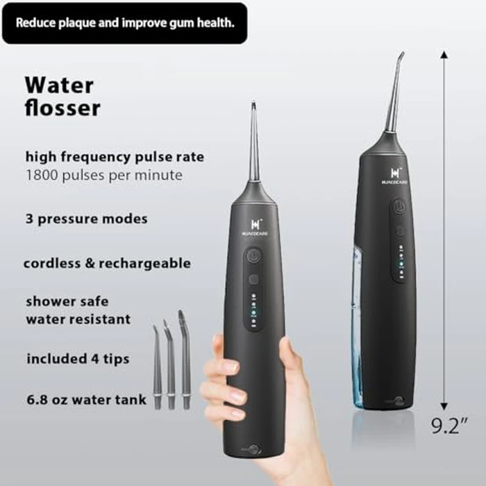 2-1 Oral Clean Kit- Water Dental flosser & Electric Toothbrush Combo- Brushing & Flossing- for Teeth Cleaning and Gum Health (Black) by HUACO CARE - Image 3