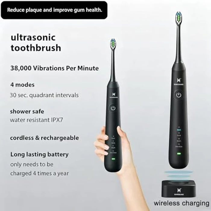 2-1 Oral Clean Kit- Water Dental flosser & Electric Toothbrush Combo- Brushing & Flossing- for Teeth Cleaning and Gum Health (Black) by HUACO CARE - Image 4