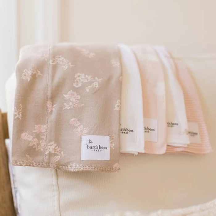 Burts Bees Baby Infant Burp Cloths, 100% Organic Cotton Extra Absorbent Soft Fabric Drool Cloths, 5-Pack Newborn Must-Have Essential Large Burping Cloths, One Size 17 x 11.75 Inches by Burt's Bees Baby - Image 2