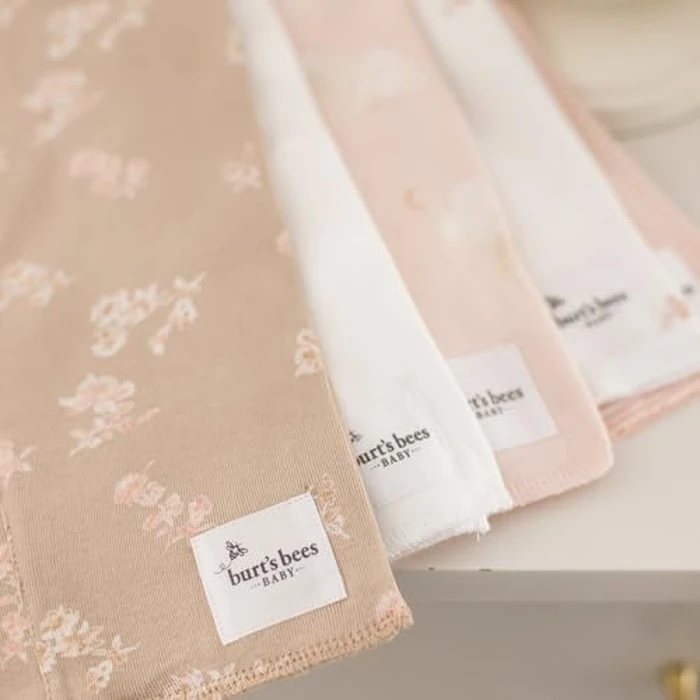 Burts Bees Baby Infant Burp Cloths, 100% Organic Cotton Extra Absorbent Soft Fabric Drool Cloths, 5-Pack Newborn Must-Have Essential Large Burping Cloths, One Size 17 x 11.75 Inches by Burt's Bees Baby - Image 3