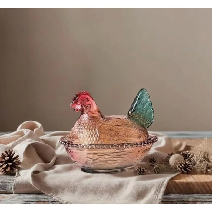 ccsxqy Vintage Glass Hen on Nest Dish with Lid - Large Pedestal Rooster Glass Candy Bowl, Colorful Crystal Candy Jar for Snacks, Dessert, Cookies | Home Kitchen Office Tabletop Decor by ccsxqy - Image 3