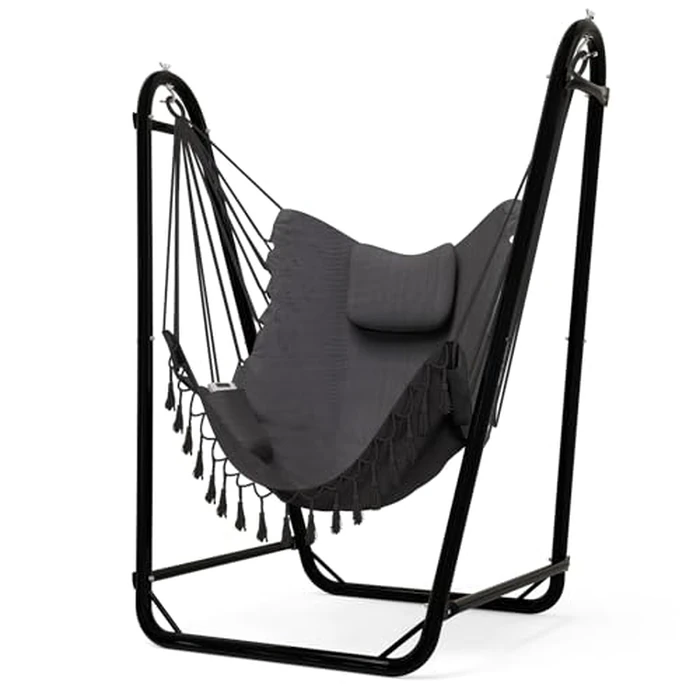 Unique U-Shaped Hammock Chair with Stand,Sturdy & Rust-Resistant,Free Gray Cotton Hammock Chair by TOREVSIOR - Used - Like New condition