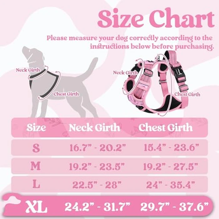 rabbitgoo Dog Harness for Large, No Pull Pet Harness with 3 Buckles, Adjustable Soft Padded Vest with Control Handle, Walking Reflective Pet Vest for Extra Large Dogs, Floral Pink, XL by rabbitgoo - Image 2