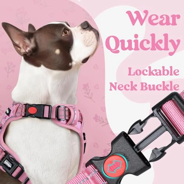 rabbitgoo Dog Harness for Large, No Pull Pet Harness with 3 Buckles, Adjustable Soft Padded Vest with Control Handle, Walking Reflective Pet Vest for Extra Large Dogs, Floral Pink, XL by rabbitgoo - Image 3
