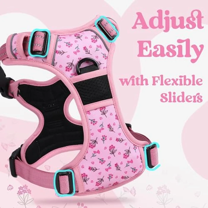 rabbitgoo Dog Harness for Large, No Pull Pet Harness with 3 Buckles, Adjustable Soft Padded Vest with Control Handle, Walking Reflective Pet Vest for Extra Large Dogs, Floral Pink, XL by rabbitgoo - Image 4