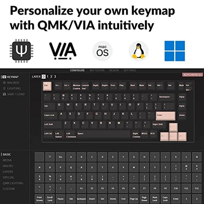 Keychron Q1 V2 Hot-swappable Wired Mechanical Keyboard with RGB LED|Barebone with Knob Version|for Windows and Mac|75% Layout|Aluminum Frame (Navy Blue,Q1-B3) by Keychron - Image 3