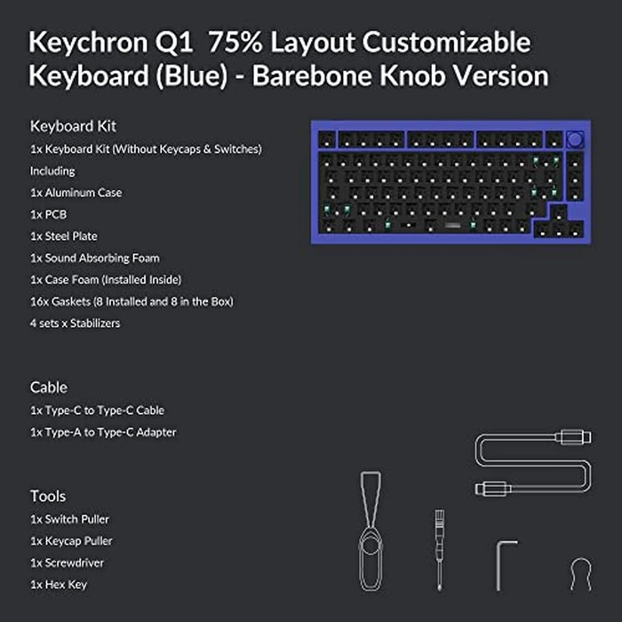 Keychron Q1 V2 Hot-swappable Wired Mechanical Keyboard with RGB LED|Barebone with Knob Version|for Windows and Mac|75% Layout|Aluminum Frame (Navy Blue,Q1-B3) by Keychron - Image 8