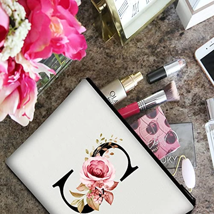 Vavabox A-Z Personalized Makeup Bag, Birthday Gifts for Women Mom, Gifts for Best Friend, Bride Bridesmaid Cosmetic bag (S, White) by Vavabox - Image 4