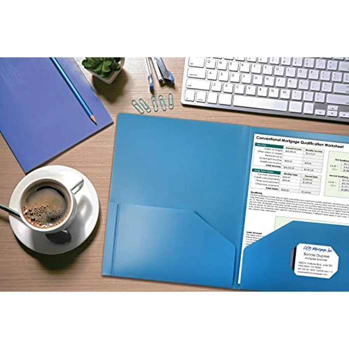 Better Office Products Heavyweight Light Blue Plastic 2 Pocket Portfolio Folder, 24 Pack, Letter Size Poly Folders, 24 Pack, Light Blue by Better Office Products - Image 2