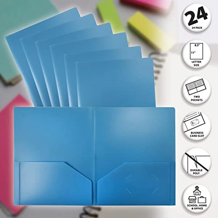 Better Office Products Heavyweight Light Blue Plastic 2 Pocket Portfolio Folder, 24 Pack, Letter Size Poly Folders, 24 Pack, Light Blue by Better Office Products - Image 3