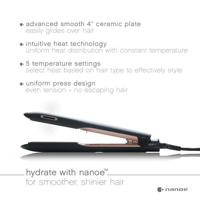 Panasonic nanoe Flat Iron for Healthy, Shiny Hair, Hair Styling Iron with Ceramic Plates and Intuitive Heat Technology, for Straightening, Smoothing and Curling - EH-HS99-K (Black/Rose Gold) by Panasonic - Image 2