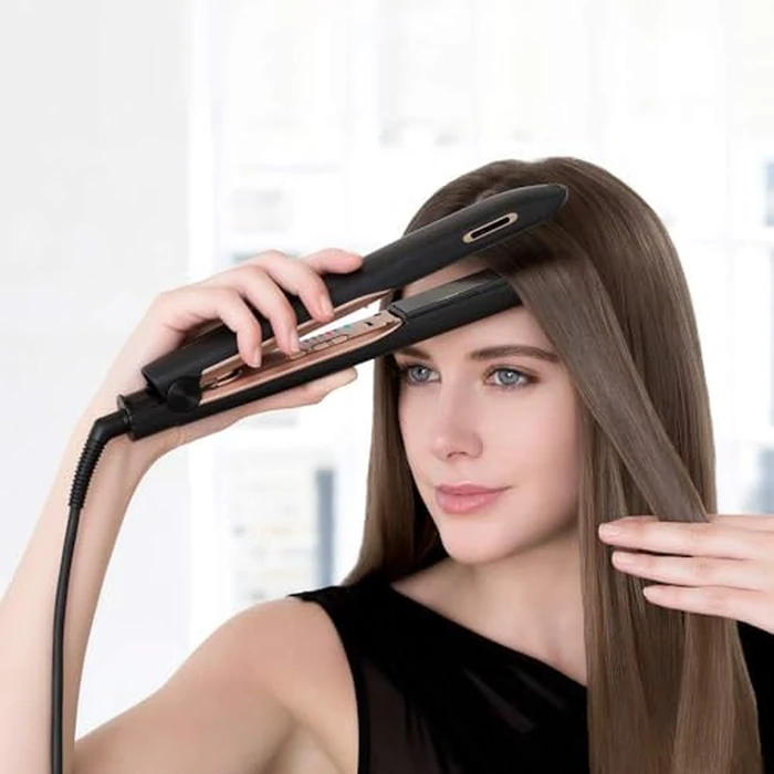 Panasonic nanoe Flat Iron for Healthy, Shiny Hair, Hair Styling Iron with Ceramic Plates and Intuitive Heat Technology, for Straightening, Smoothing and Curling - EH-HS99-K (Black/Rose Gold) by Panasonic - Image 6