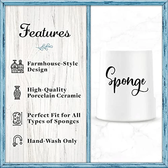 Home Acre Designs Sponge Holder for Kitchen Sink - Rustic Farmhouse Home & Kitchen Decor - White Ceramic by Home Acre Designs - Image 2