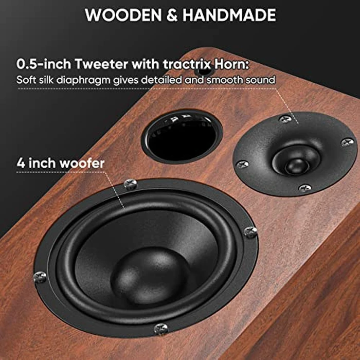 Saiyin Bluetooth Bookshelf Speakers, 40W X 2 Powered TV Speakers with 4 Inch Woofer, Turntable Speakers with Optical/AUX Input/Subwoofer Line Out for PC and TVs, Canada Version by Saiyin - Image 4
