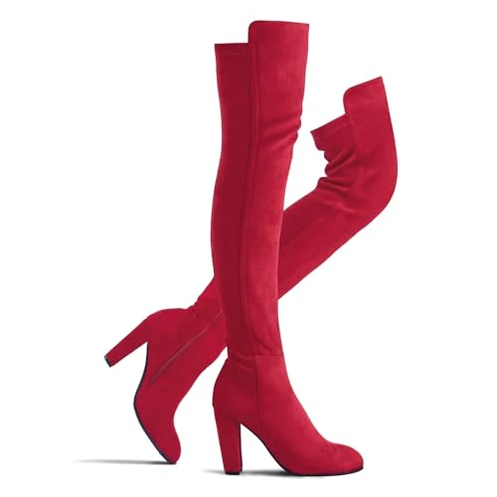 Shoe'N Tale Women Faux Suede Chunky Heel Stretch Over The Knee Thigh High Boots(9,Red) by Shoe'N Tale - Used - Very Good condition - US$45.61