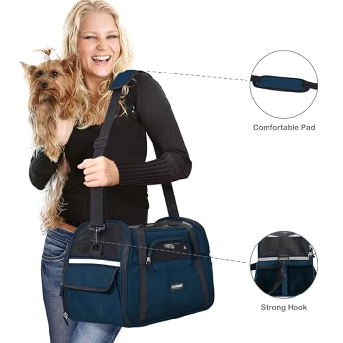 GOOPAWS Dog Purse Carrier for Small Dogs, Soft-Sided Tote Bags with Pocket Dog Travel Supplies Portable Dog Sling with Anti-Slip Bottom (Navy Blue-19in) by GOOPAWS - Image 3