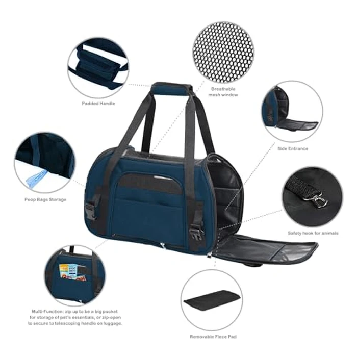 GOOPAWS Dog Purse Carrier for Small Dogs, Soft-Sided Tote Bags with Pocket Dog Travel Supplies Portable Dog Sling with Anti-Slip Bottom (Navy Blue-19in) by GOOPAWS - Image 5