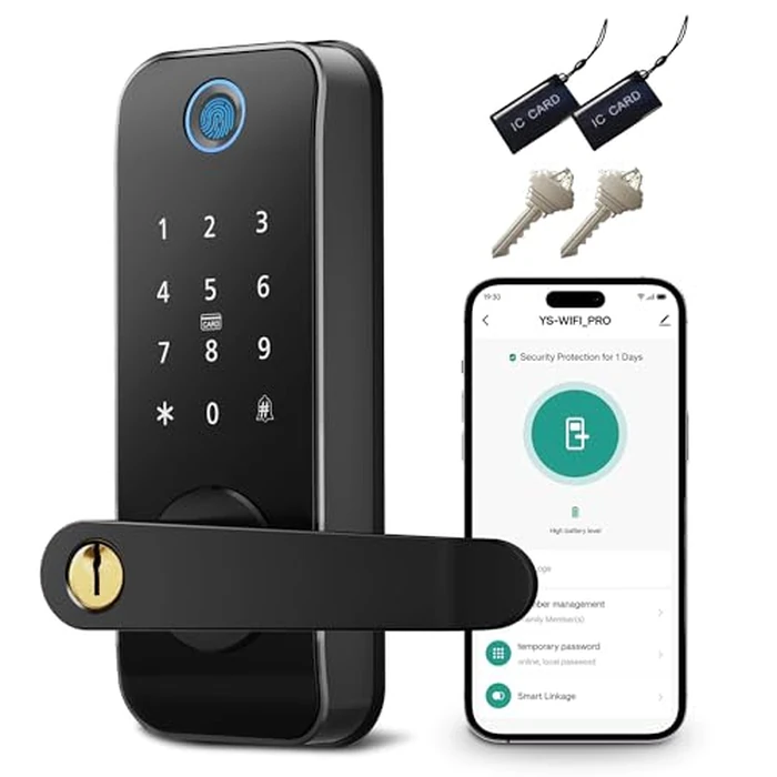 Keyless Entry Fingerprint Smart Door Lock with Handle,Digital Electronic Lock with Touchscreen Keypad,Electric Door Knob for Exterior Interior Entry/Bedroom Front Doors,Built-in WiFi by Linkthai - Used - Acceptable condition