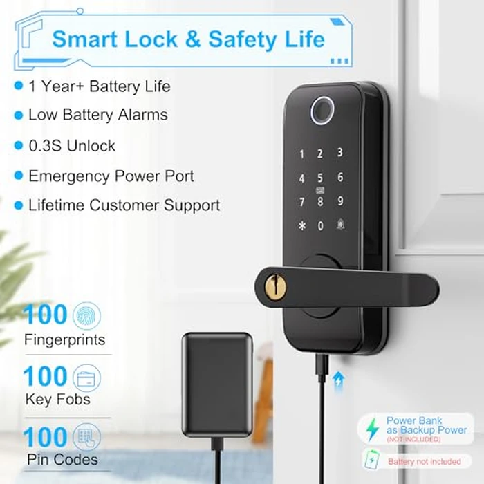Keyless Entry Fingerprint Smart Door Lock with Handle,Digital Electronic Lock with Touchscreen Keypad,Electric Door Knob for Exterior Interior Entry/Bedroom Front Doors,Built-in WiFi by Linkthai - Image 5