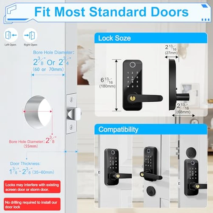 Keyless Entry Fingerprint Smart Door Lock with Handle,Digital Electronic Lock with Touchscreen Keypad,Electric Door Knob for Exterior Interior Entry/Bedroom Front Doors,Built-in WiFi by Linkthai - Image 6