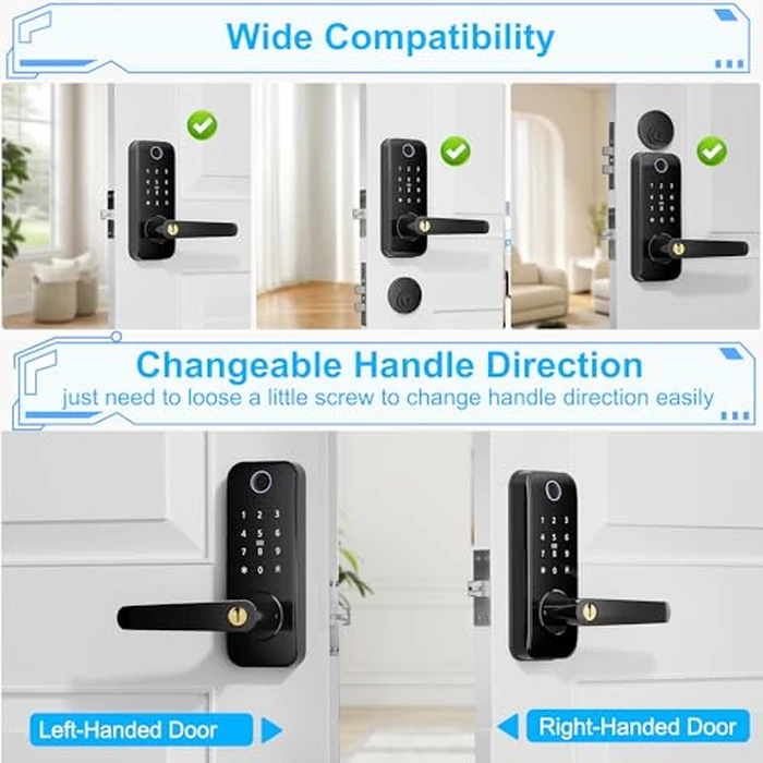 Keyless Entry Fingerprint Smart Door Lock with Handle,Digital Electronic Lock with Touchscreen Keypad,Electric Door Knob for Exterior Interior Entry/Bedroom Front Doors,Built-in WiFi by Linkthai - Image 7