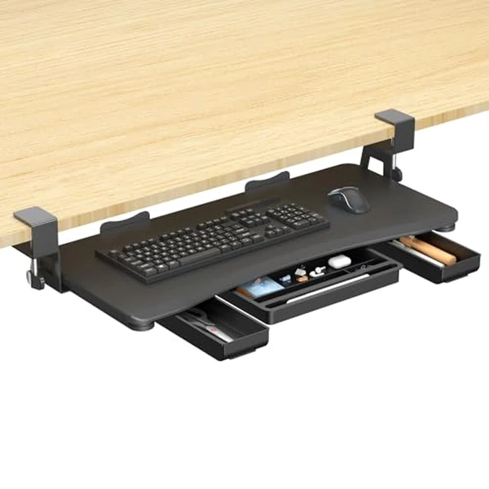 suptek Under Desk Keyboard Tray with Storage Drawer - 26.7" x 11.8" Large Workspace, Heavy-Duty C-Clamp Mount, Adjustable Height, Easy Installation - Perfect for Home Office, DSF6CT by suptek - Used - Acceptable condition - CA$28.42